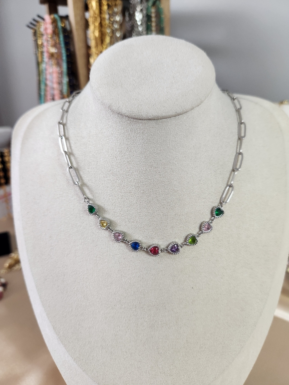 Multicolor Heart Paperclip Necklace